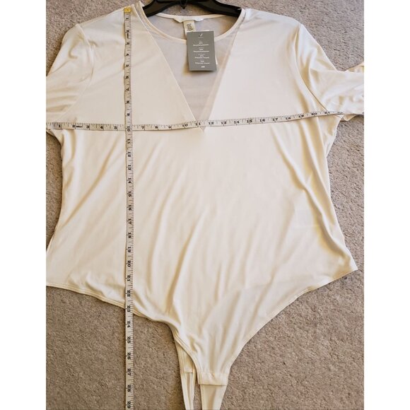 H&M Mesh Insert Cream Long Sleeve Bodysuit Size XL NWT - Picture 7 of 8
